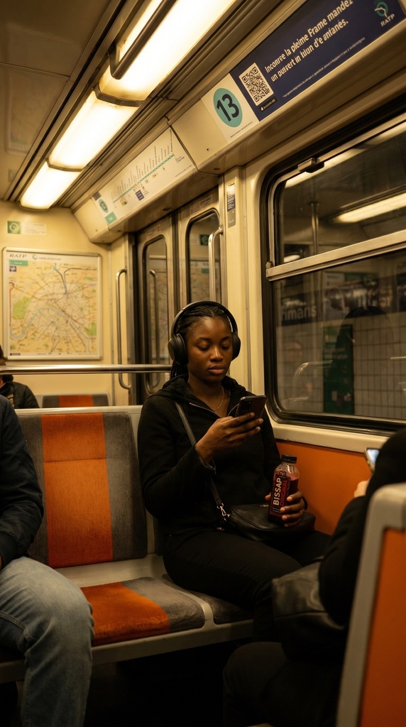 Voyageur metro Paris RATP bouteille bissap Mayagri transport quotidien
