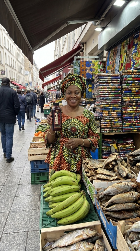 Maman senegalaise marche Chateau Rouge Paris tenue traditionnelle wax bissap Mayagri
